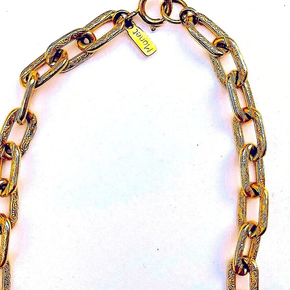 GOLD PAPER CLIP NECKLACE CHAIN 24”x 1/3” ETCH DESIGN LINKS MONET NEW VINTAGE - Picture 13 of 13